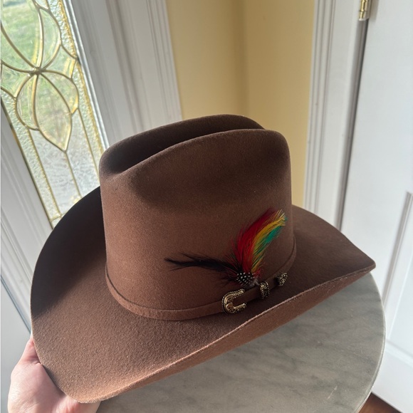 LIKE NEW Tombstone Brown Wool Feathered Texana Los Dos Carnales Cowboy Hat 6 3/4 - Picture 2 of 8